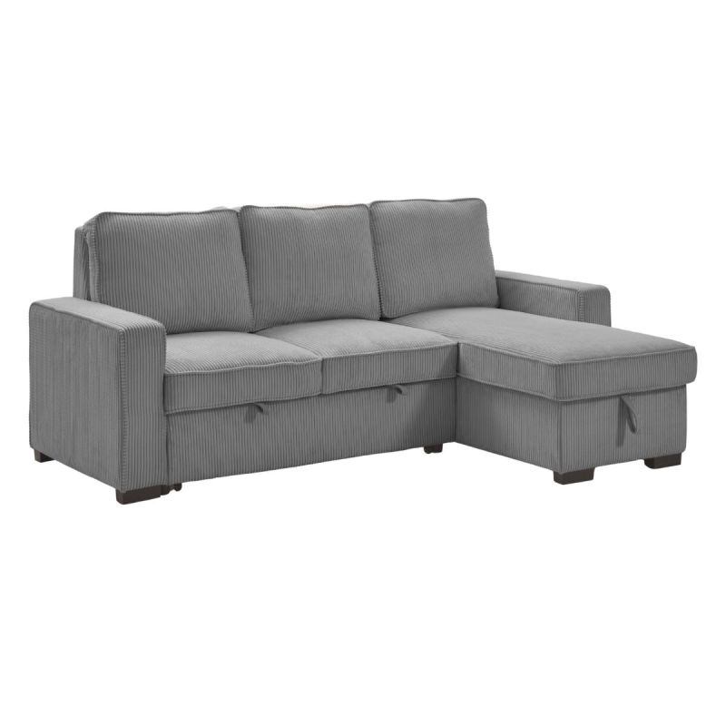 Canapé d'angle droit convertible avec 1 coffre velours côtelé gris - NAPOLINO