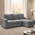 Canapé d'angle droit convertible avec 1 coffre velours côtelé gris - NAPOLINO