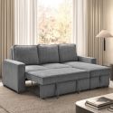 Canapé d'angle droit convertible avec 1 coffre velours côtelé gris - NAPOLINO