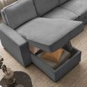 Canapé d'angle gauche convertible avec 1 coffre velours côtelé gris - NAPOLINO