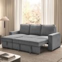 Canapé d'angle gauche convertible avec 1 coffre velours côtelé gris - NAPOLINO