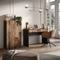 Bureau 110 cm avec un tiroir noir graphite et aspect bois antique - SYNERGIE