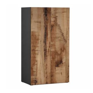 Rangement 2 portes noir graphite et aspect bois antique - SYNERGIE