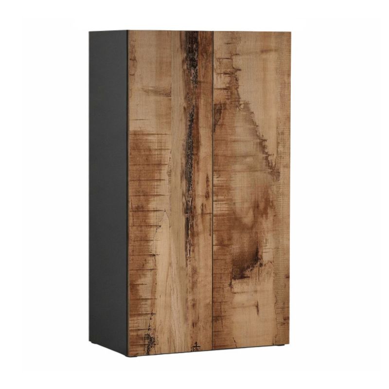 Rangement 2 portes noir graphite et aspect bois antique - SYNERGIE