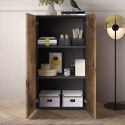 Rangement 2 portes noir graphite et aspect bois antique - SYNERGIE