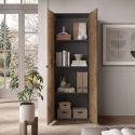 Rangement armoire 2 portes noir graphite et aspect bois antique - SYNERGIE