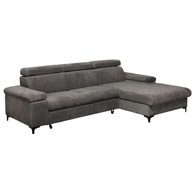 MARCEAU - Canapé Méridienne Droite 3 Places Convertible Tissu Gris Foncé