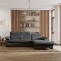 MARCEAU - Canapé Méridienne Droite 3 Places Convertible Tissu Gris Foncé