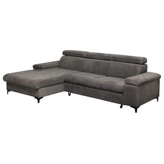 MARCEAU - Canapé Méridienne Gauche 3 Places Convertible Tissu Gris Foncé
