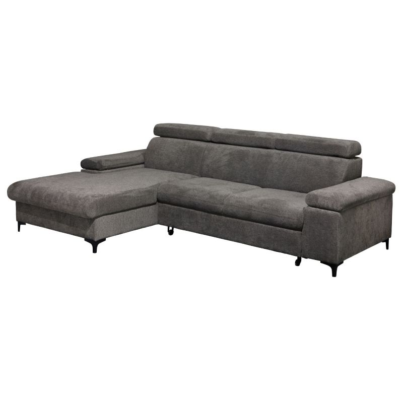 MARCEAU - Canapé Méridienne Gauche 3 Places Convertible Tissu Gris Foncé