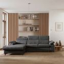 MARCEAU - Canapé Méridienne Gauche 3 Places Convertible Tissu Gris Foncé