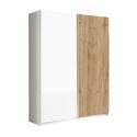 Armoire 2 portes coulissantes 180x210 cm 1 porte blanc laquée et 1 porte aspect bois finition Cadiz - SWAM