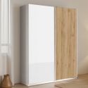 Armoire 2 portes coulissantes 180x210 cm 1 porte blanc laquée et 1 porte aspect bois finition Cadiz - SWAM
