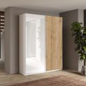 Armoire 2 portes coulissantes 180x210 cm 1 porte blanc laquée et 1 porte aspect bois finition Cadiz - SWAM