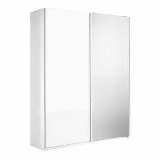 Armoire 2 portes coulissantes 180x210 cm 1 porte blanc laquée et 1 porte miroir - SWAM