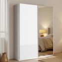 Armoire 2 portes coulissantes 180x210 cm 1 porte blanc laquée et 1 porte miroir - SWAM