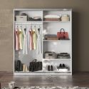Armoire 2 portes coulissantes 180x210 cm + complément 2 étagères laquée blanc brillant - SWAM