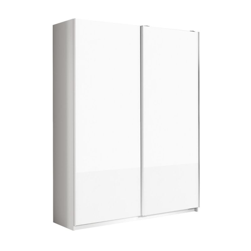 Armoire 2 portes coulissantes 180x210 cm + complément 2 étagères laquée blanc brillant - SWAM