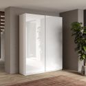 Armoire 2 portes coulissantes 180x210 cm + complément 2 étagères laquée blanc brillant - SWAM