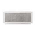Buffet 2 portes 3 tiroirs blanc laqué façades aspect ciment piètement socle - AZONTO