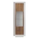 Vitrine 1 porte blanc laqué façades aspect bois finition Mercure et verre piètement socle - AZONTO