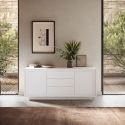 Buffet 2 portes 3 tiroirs blanc laqué piètement socle - AZONTO