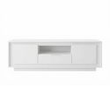 Meuble TV 2 portes 1 tiroirs 1 niche blanc laqué piètement socle - AZONTO