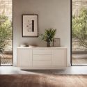 Buffet 2 portes 3 tiroirs beige poudré piètement socle - AZONTO