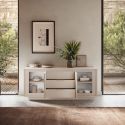 Buffet 2 portes 3 tiroirs beige poudré piètement socle - AZONTO