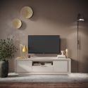 Meuble TV 2 portes 1 tiroirs 1 niche beige poudré piètement socle - AZONTO