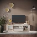 Meuble TV 2 portes 1 tiroirs 1 niche beige poudré piètement socle - AZONTO