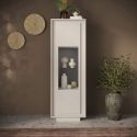 Vitrine 1 porte beige poudré et verre piètement socle - AZONTO