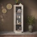 Vitrine 1 porte beige poudré et verre piètement socle - AZONTO