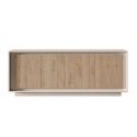 Buffet 4 portes beige poudré façades aspect bois finition Cadiz piètement socle - AZONTO