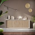 Buffet 4 portes beige poudré façades aspect bois finition Cadiz piètement socle - AZONTO