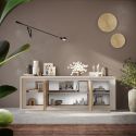 Buffet 4 portes beige poudré façades aspect bois finition Cadiz piètement socle - AZONTO