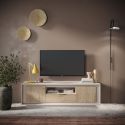 Meuble TV 2 portes 1 tiroirs 1 niche beige poudré façades aspect bois finition Cadiz piètement socle - AZONTO