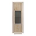 Vitrine 1 porte beige poudré façades aspect bois finition Cadiz et verre piètement socle - AZONTO