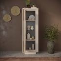 Vitrine 1 porte beige poudré façades aspect bois finition Cadiz et verre piètement socle - AZONTO