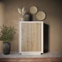 Rangement 2 portes beige poudré façades aspect bois finition Cadiz piètement socle - AZONTO