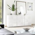 Buffet 3 portes blanc laqué sérigraphies multi-motifs - JUAN
