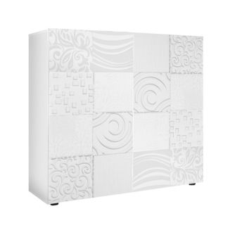 Rangement 2 portes blanc laqué sérigraphies multi-motifs - JUAN