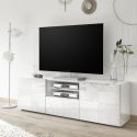 Meuble TV 2 portes blanc laqué sérigraphies multi-motifs - JUAN