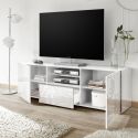 Meuble TV 2 portes blanc laqué sérigraphies multi-motifs - JUAN