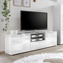 Meuble TV 2 portes blanc laqué sérigraphies multi-motifs - JUAN