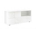 Meuble TV 1 porte blanc laqué sérigraphies multi-motifs - JUAN
