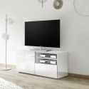 Meuble TV 1 porte blanc laqué sérigraphies multi-motifs - JUAN