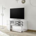 Meuble TV 1 porte blanc laqué sérigraphies multi-motifs - JUAN