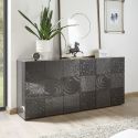 Buffet 3 portes anthracite laqué sérigraphies multi-motifs - JUAN