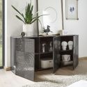 Buffet 3 portes anthracite laqué sérigraphies multi-motifs - JUAN